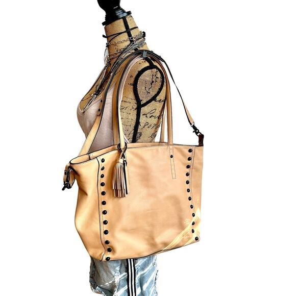 LOEFFLER RANDALL Studded Tan Leather Tote Tassels and tonal - Picture 2 of 16